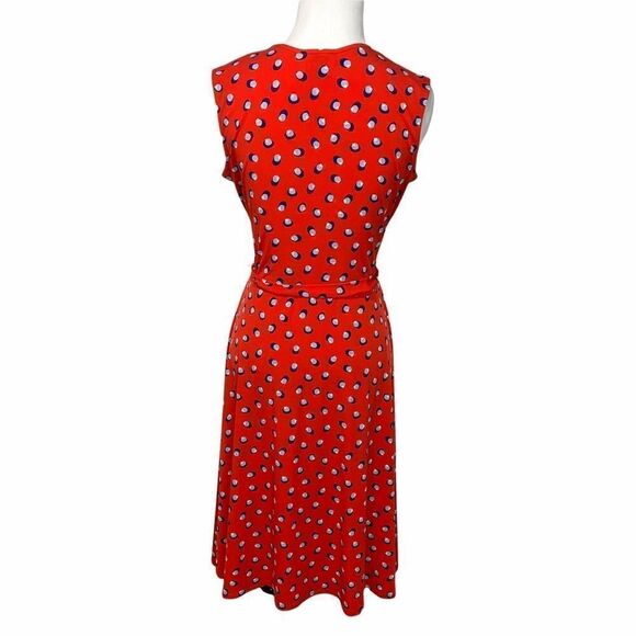 Leota Red Faux Wrap Jersey Dress w/ Blue Polka Dots Size Medium (J6) - Picture 5 of 9